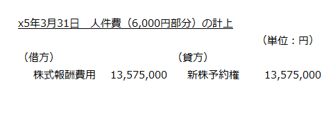 x5年3月31日　人件費（6,000円部分）の計上